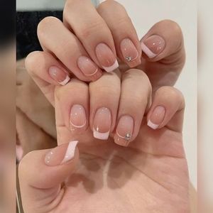 🤑3/$13 Pink ombre fake nails rhinestone square